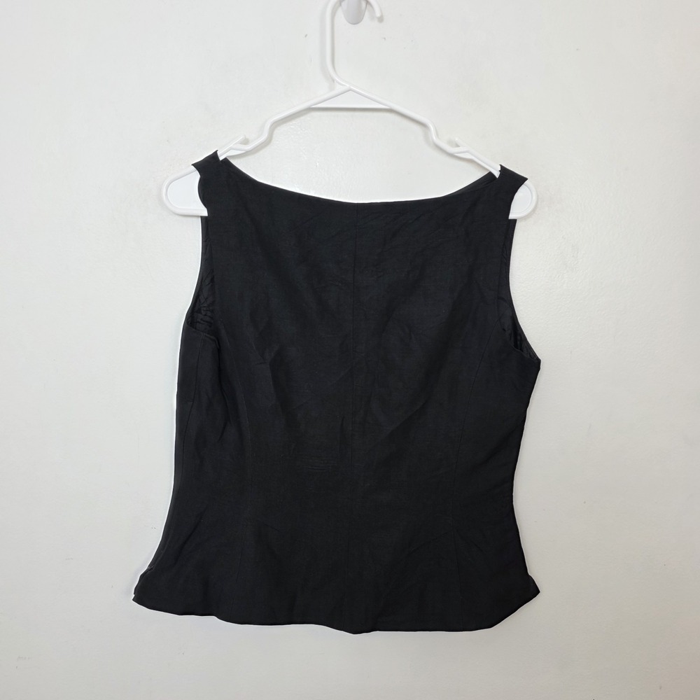 Ann Taylor Loft Black Linen Blend Structured Feminine Minimalist Tank Top Size 4 - Picture 5 of 6
